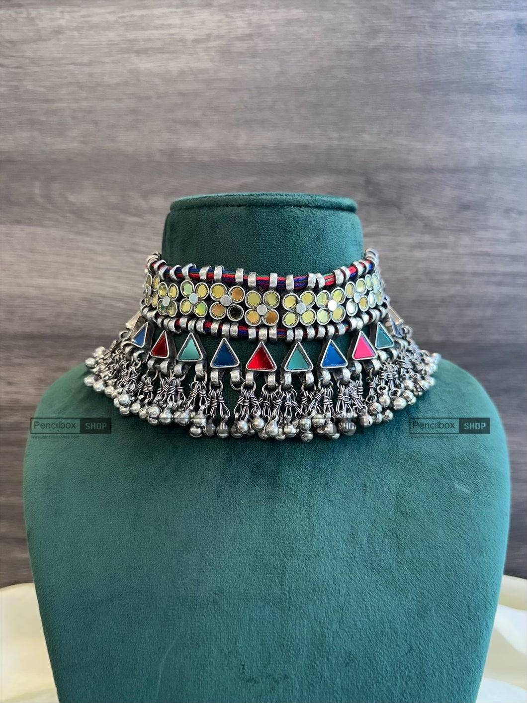 Afghani Real Mirror Multicolor Ghungroo Choker Navratri Necklace