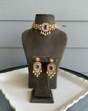 Load image into Gallery viewer, Purple Doublet tayani 22k gold plated Premium choker necklace set
