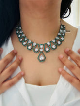 Load image into Gallery viewer, Green Nano Setting Solitaire American Diamond Premium necklace set
