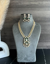 Load image into Gallery viewer, Inlay Green Gold plated moissanite Stone Designer Dainty Necklace set
