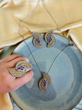 Load image into Gallery viewer, Ruby German Silver Pendant Ring  necklace set

