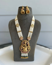 Load image into Gallery viewer, Multicolor Pearl Krishna With Flute  kemp stone Long haram Necklace set templejewelry
