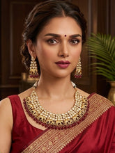 Load image into Gallery viewer, 22k gold plated Tayani elephant ruby Designer Statement Necklace set
