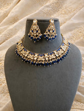 Load image into Gallery viewer, Blue Kundan silver Foiled Kundan Pearl enamel Necklace set
