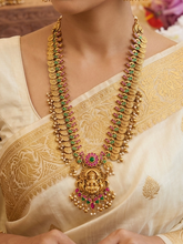 Load image into Gallery viewer, Premium Lakshmi ji Pachi kundan Long Haram Necklace Temple
