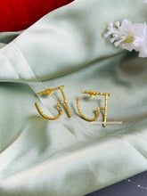 Load image into Gallery viewer, Hindi Alphabet letter gold Brass Earrings
