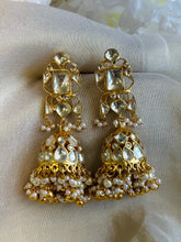 Load image into Gallery viewer, Pachi Kundan Brass White layered Jhumka Designer Earrings
