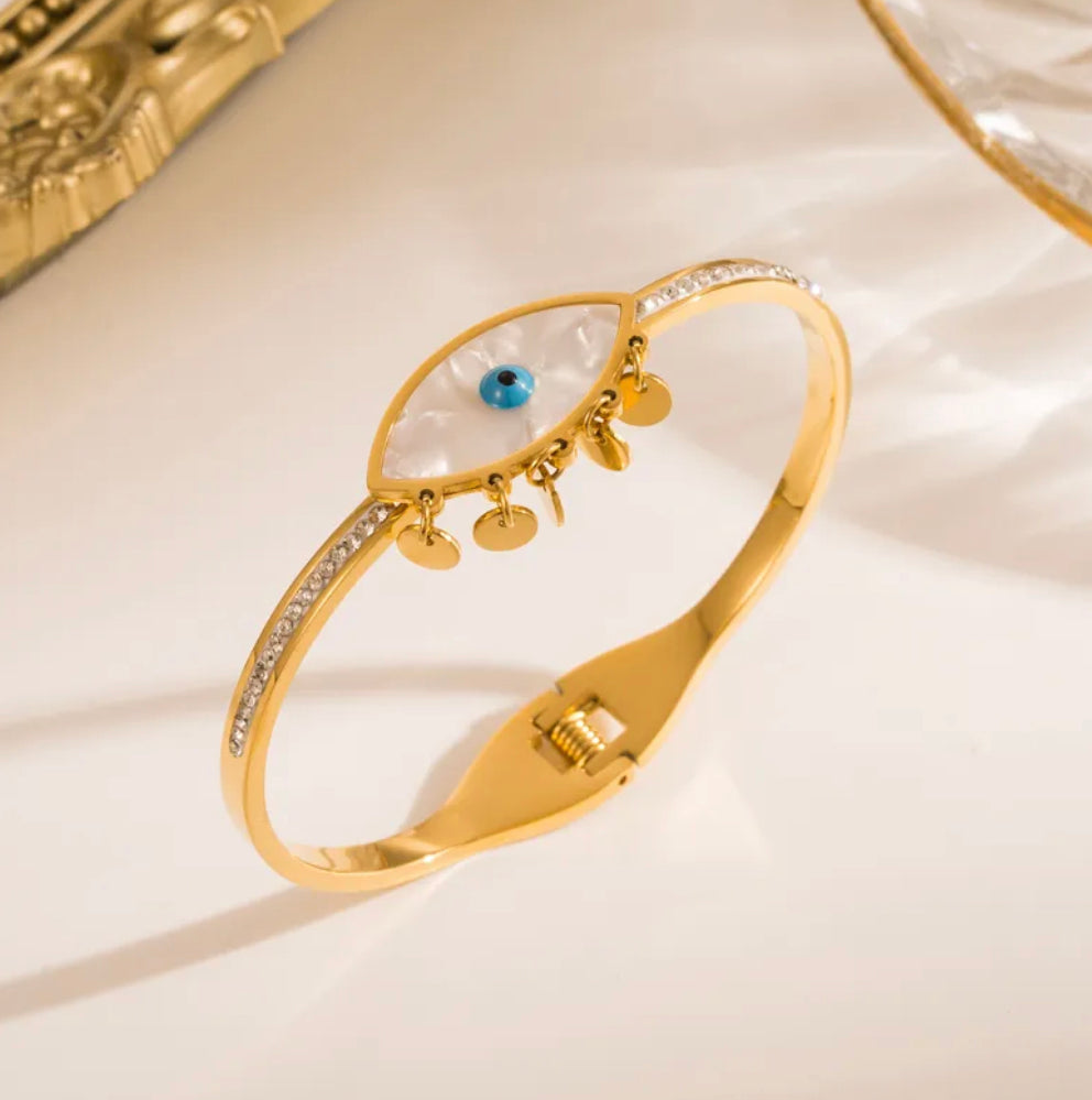 18k gold plated zircon evil eye golden stainless steel bracelet IDW