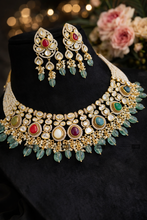 Load image into Gallery viewer, Navratna Multicolor Tayani kundan Statement Necklace set Premium
