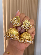 Load image into Gallery viewer, Amrapali Moissanite Kundan Peacock Gold Plated Ethnic Jhumka Earrings

