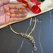 Load image into Gallery viewer, Golden Ruby Green Kundan Polki Hasli Temple Necklace set
