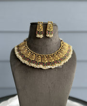Load image into Gallery viewer, Ganesha Kemp Stone Golden beads Temple necklace set
