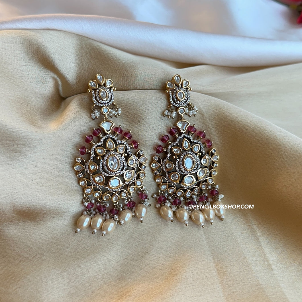 Tayani 22k gold plated Ruby Pearl Dangling earrings