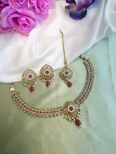 Load image into Gallery viewer, Chahat Ruby Kundan Polki Necklace Set with Maangtikka

