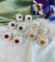 Load image into Gallery viewer, White Enamel Cz Square american diamond Designer Stud earrings
