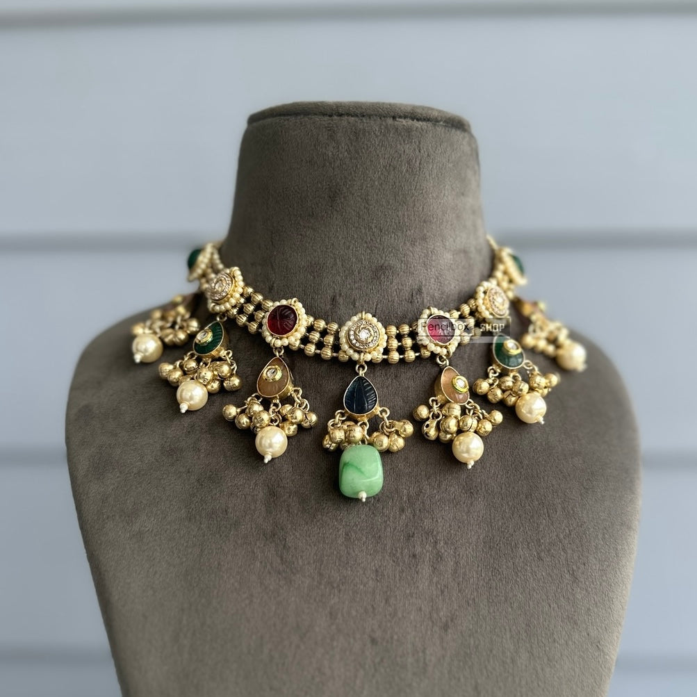 92.5 Silver coated german silver Finish ghungroo pachi necklace