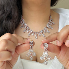 Load image into Gallery viewer, American Diamond Rose Gold Silver Hanging Drops Designer Necklace set
