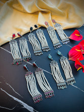 Load image into Gallery viewer, Long pearl German silver Lookalike dangling earrings
