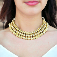 Load image into Gallery viewer, White double layered pearl drop Kundan back side Meenakari necklace set
