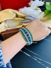 Load image into Gallery viewer, Heera Premium American Diamond Green Blue Silver Statement Kada
