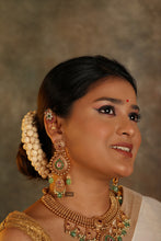 Load image into Gallery viewer, NEW Golden Matte Ruby mint Beaded Rajwadi Necklace set

