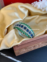 Load image into Gallery viewer, Heera Premium American Diamond Green Blue Silver Statement Kada
