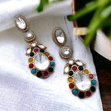 Load image into Gallery viewer, Moissanite Kundan  Gold plated Dangling Earrings
