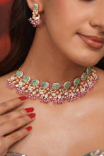 Load image into Gallery viewer, Solitaire Floral Rose Gold MM Pearl Mint Pink Doublet Premium Necklace set
