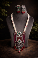 Load image into Gallery viewer, Victorian American Diamond Long Ruby Premium Statement Necklace set
