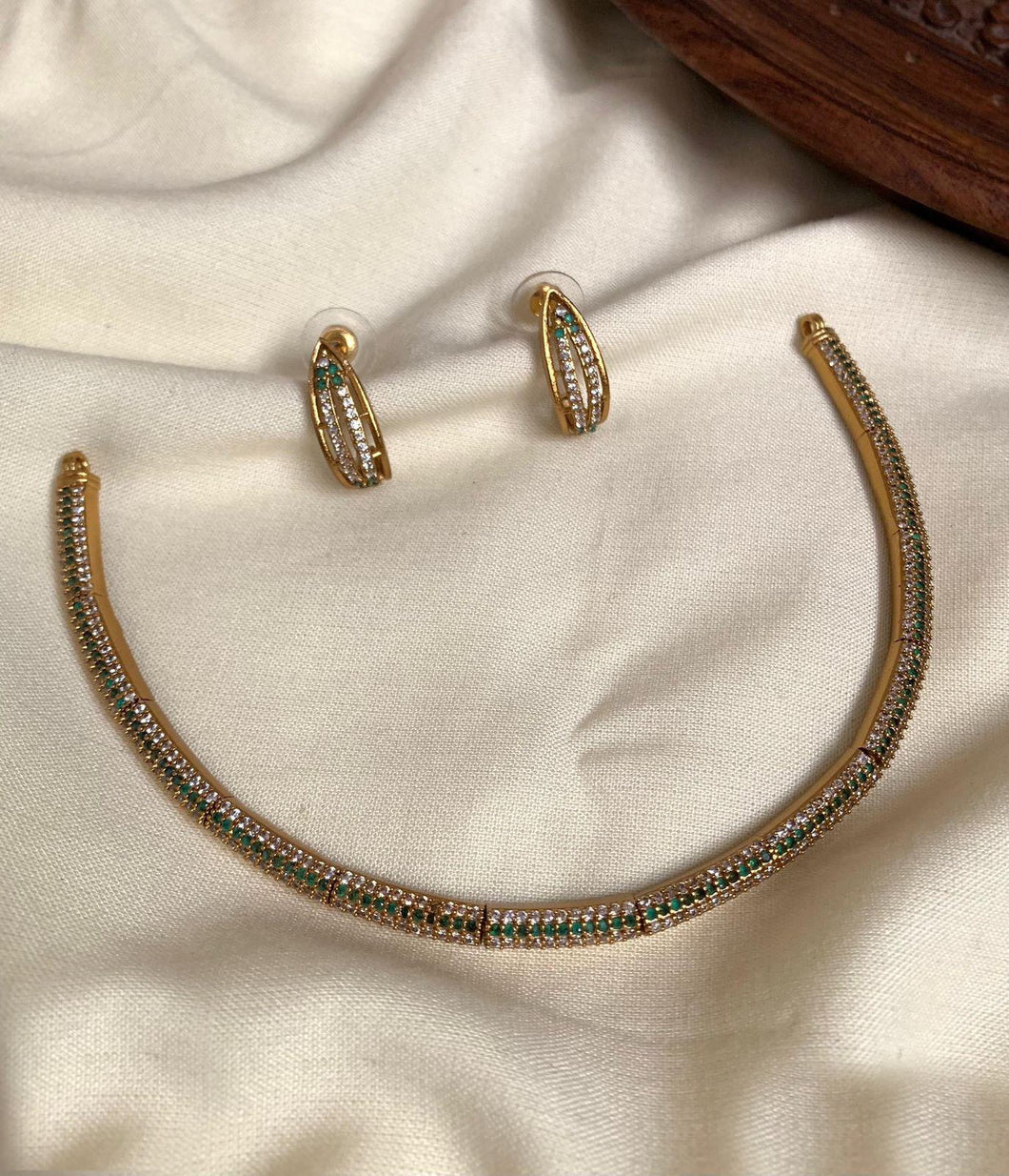 Dainty Premium Cz necklace Ethnic Temple set