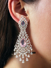 Load image into Gallery viewer, American diamond Pink Blue Long Dangling Earrings
