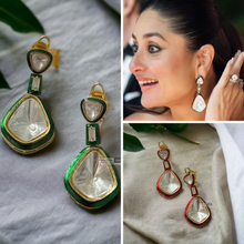 Load image into Gallery viewer, Uncut Kundan Green Enamel Kareena kapoor inspired Earrings
