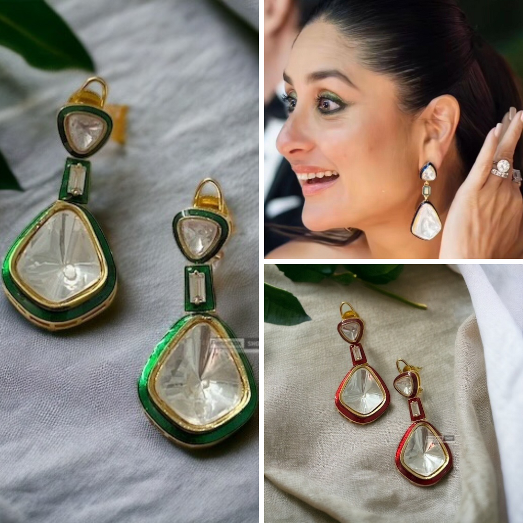 Uncut Kundan Green Enamel Kareena kapoor inspired Earrings