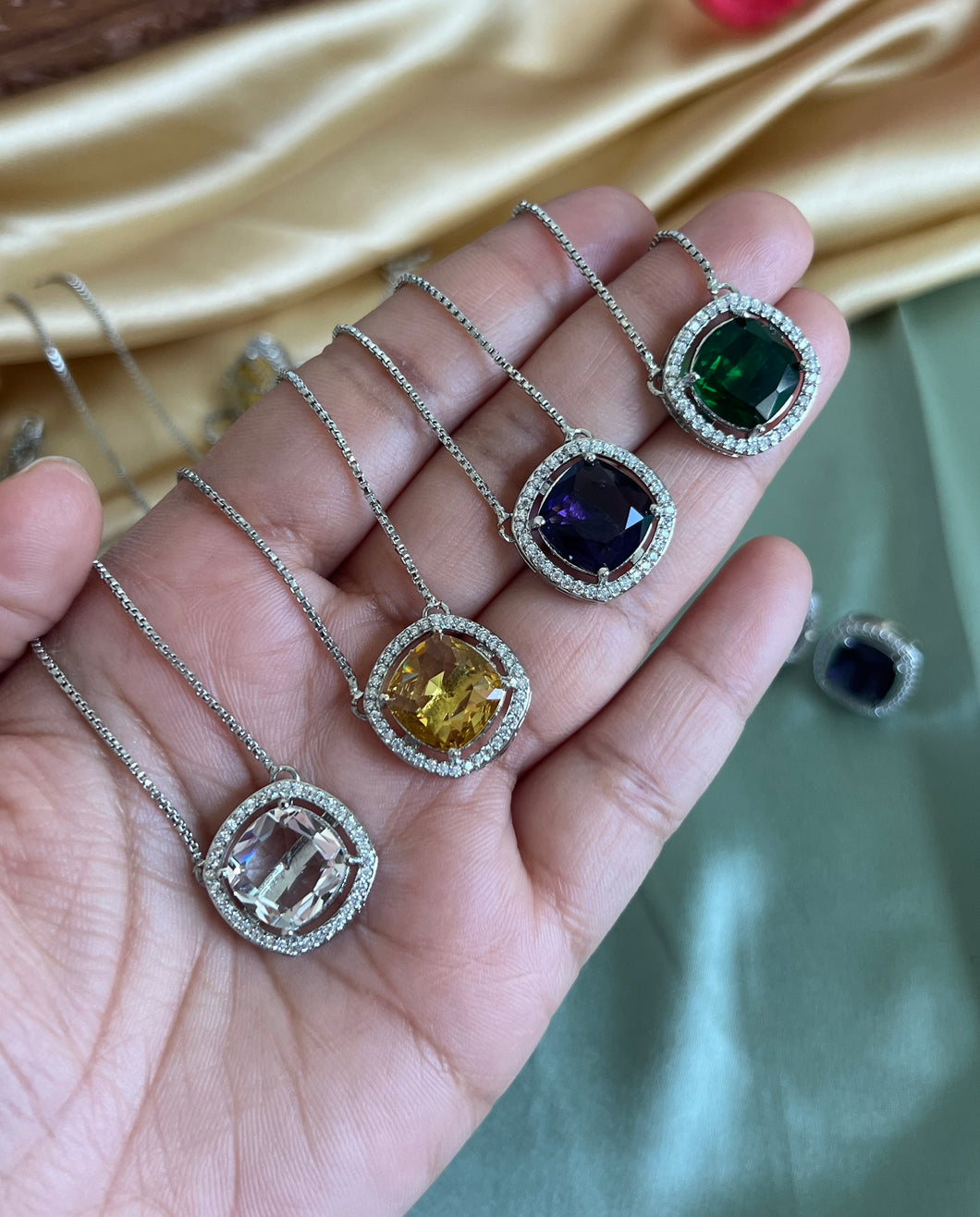 American diamond Dainty Pendant Necklace set