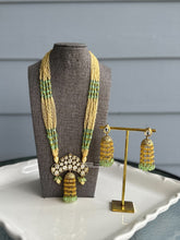 Load image into Gallery viewer, Yellow mint 22k gold plated Tayani long Premium Necklace set
