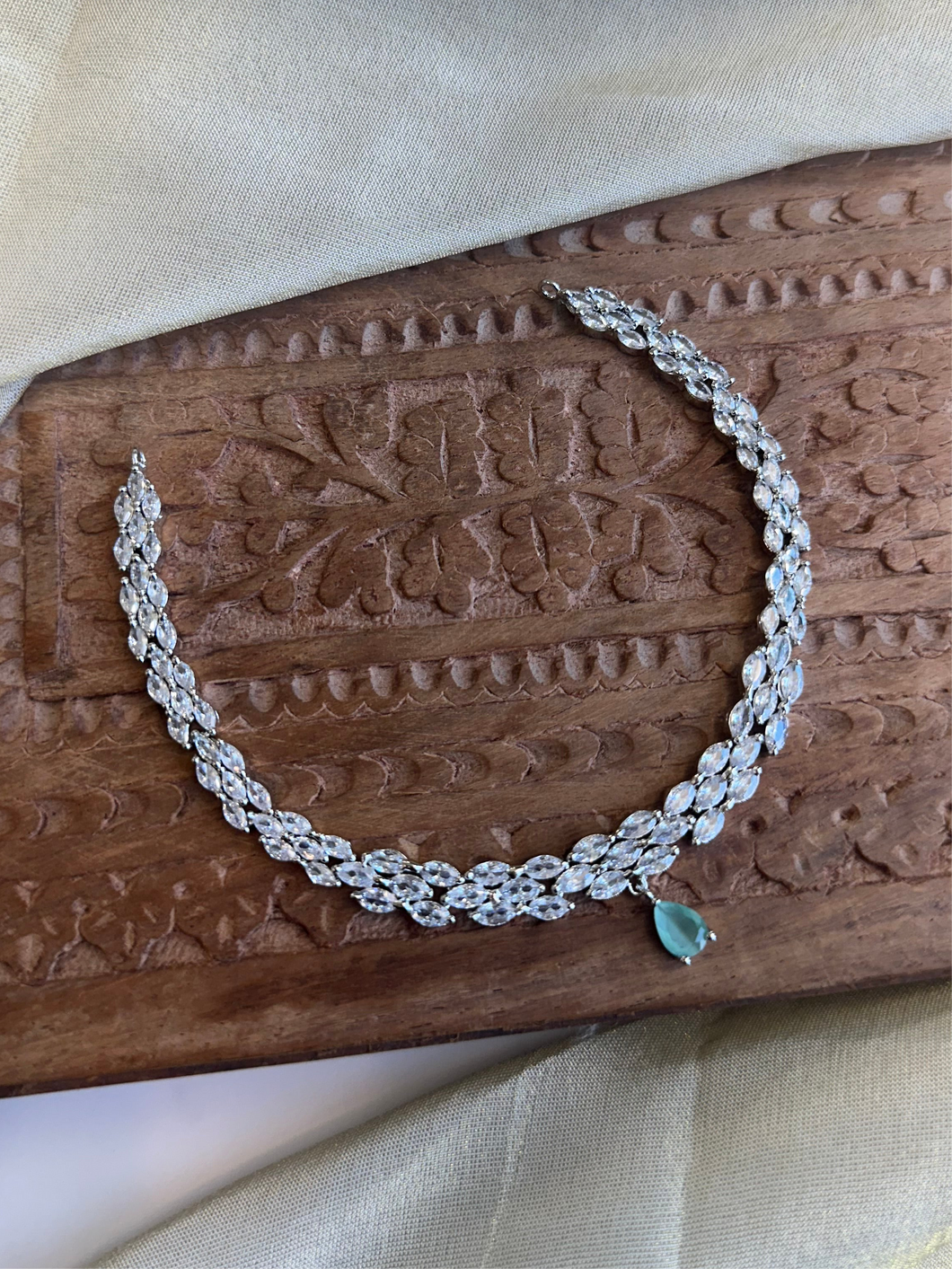 Mint Silver dainty American Diamond Necklace