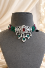 Load image into Gallery viewer, Ruby Green Pearl Celebrity American Diamond Choker Necklace set
