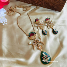 Load image into Gallery viewer, Inlay Gold plated moissanite Stone Long Pendant Necklace set
