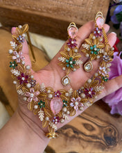 Load image into Gallery viewer, Moissanite Floral Doublet Multicolor Statement Necklace set

