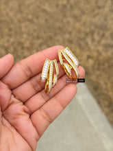 Load image into Gallery viewer, Twisted Solitaire Layered baguette pave Hoop Earrings
