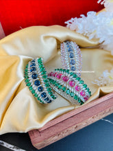 Load image into Gallery viewer, Heera Premium American Diamond Green Blue Silver Statement Kada
