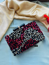Load image into Gallery viewer, Red silver sequins embroidery Ethnic clutch for women with chain
