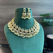 Load image into Gallery viewer, Multiple Colors-Golden guttapusalu cz Ethnic Necklace set temple jewelry
