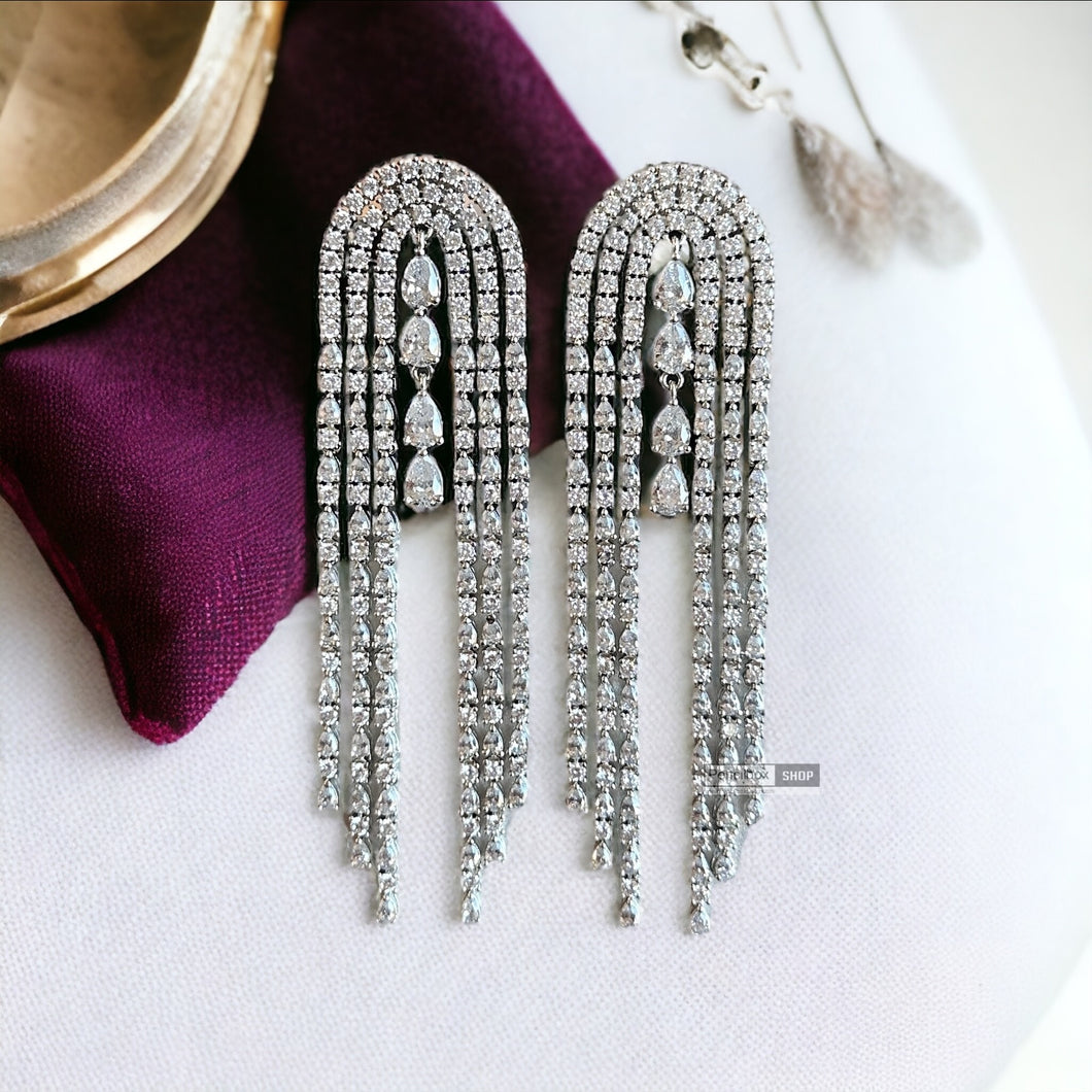 American diamond tassel Long Dangling Earrings