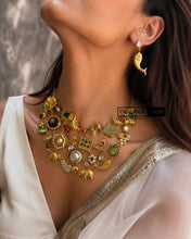 Load image into Gallery viewer, VIRAL Boho Tribal Multicolor Stone Golden amrapali moissanite necklace set
