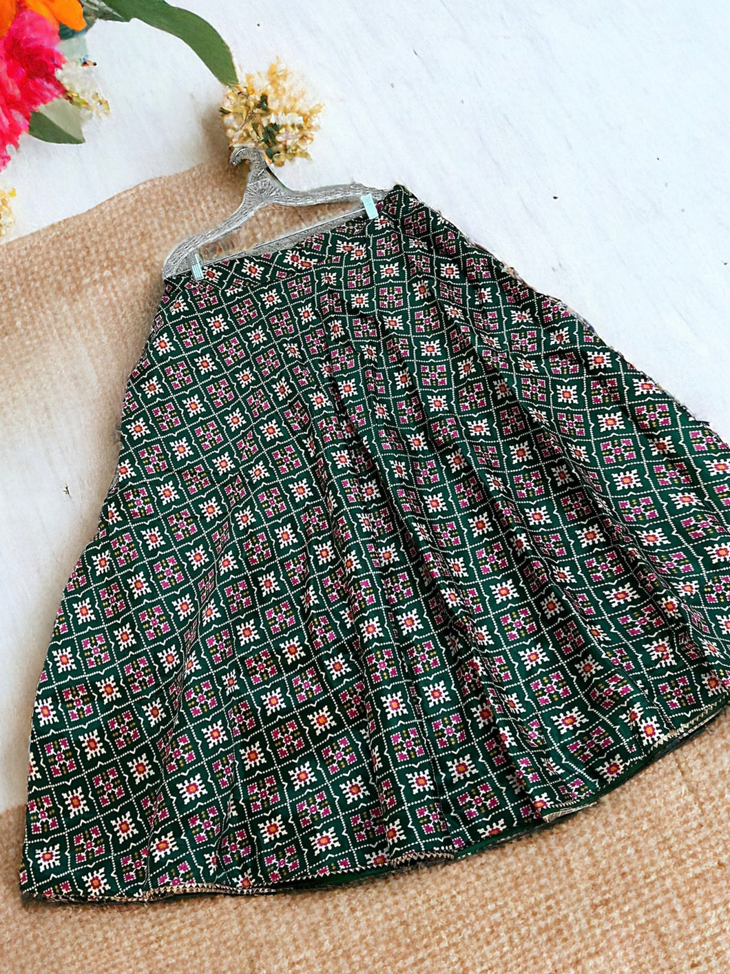 Green Patola Free size Soft Silk Skirt