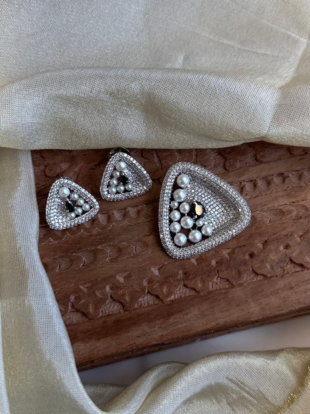 Black Pearl Cz Silver Pendant set