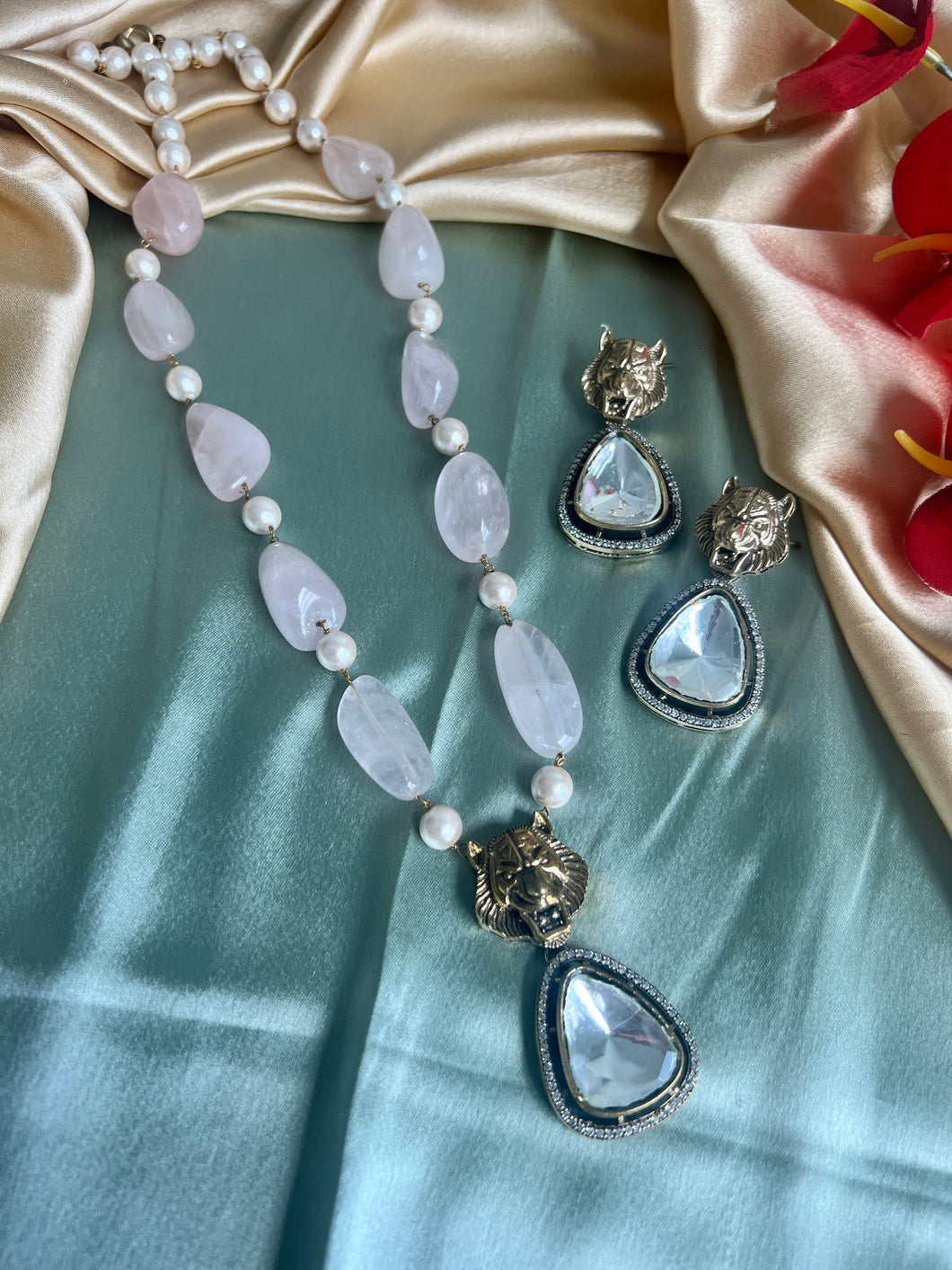 Jaguar long  Natural stones doublet Stylish necklace set