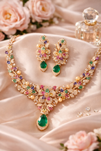 Load image into Gallery viewer, Solitaire Floral Rose Gold MM Pearl Multicolor Premium Necklace set
