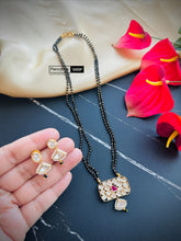 Load image into Gallery viewer, kundan double chain Black beads Mangalsutra Necklace set
